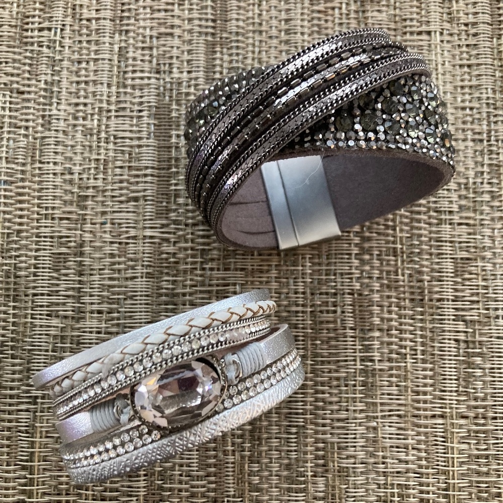 2 leather/ bead cuff bracelets